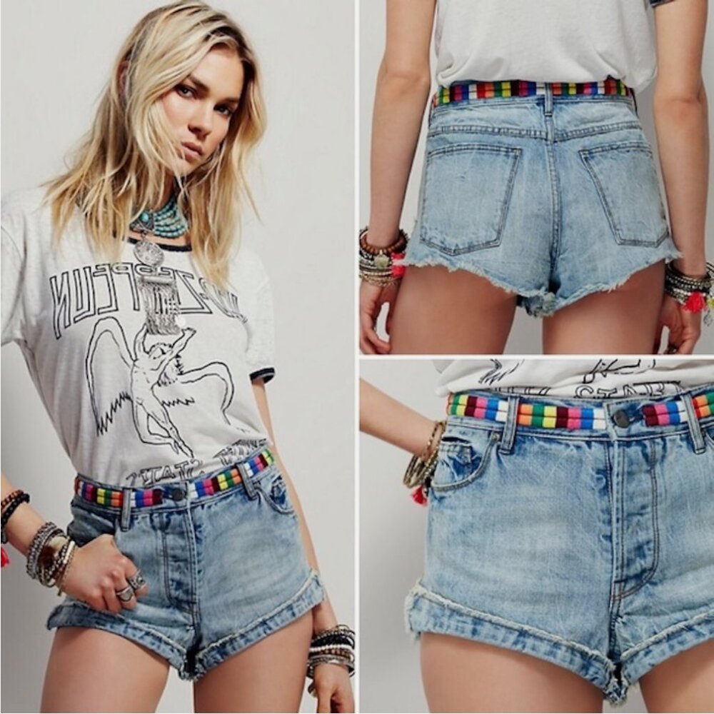 Free People Eliot Embroidered Vibe Denim Cut Off Shorts - Picture 2 of 5